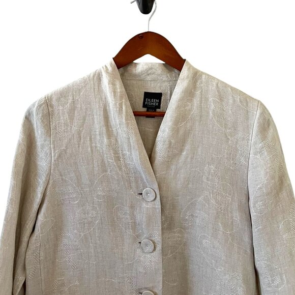 Eileen Fisher Linen Button Front Long Jacket In Tan Size SP - Picture 2 of 14